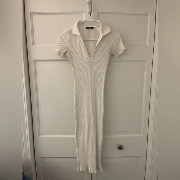 knee length dresses for ladies Zara Crochet Cream Ribbed Midi Dress